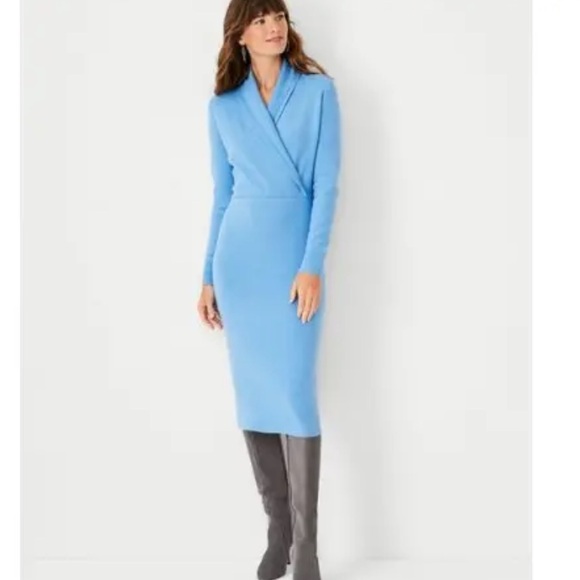 Ann Taylor Sweaters - Ann Taylor Sky Blue Cowl Neck Sweater Dress